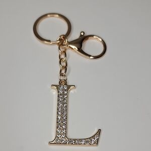 Letter L Initial L Alphabet L Rhinestone Gold Key Chain Bag Charm